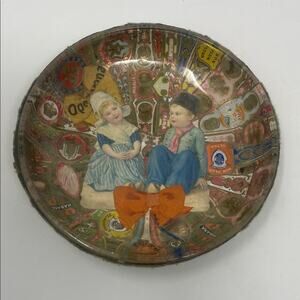 Antique 1920's Cigar Band Folk Art Bowl